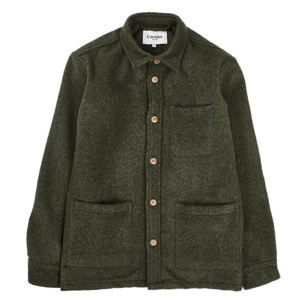 Corridor New York Loden Green 100% Lambswool Shacket Thick Men's Jacket Large